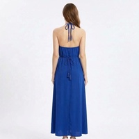 Robe longue élégante en soie fluide pour femme avec ceinture à franges tressées, idéale pour les vacances à la plage et les soirées