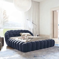 Beliebtes Neues Mini-Bett Modernes Minimalistisches Schlafzimmermöbel Starker Kiefernholzrahmen Bequemes Gepolstertes Bett mit Blauem Stoffbezug