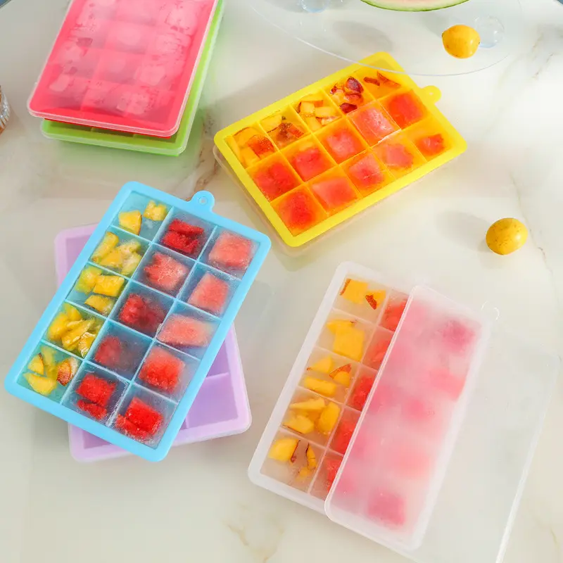 Customized New Popular Reusable 15 Grid Easy-Release Flexible Silicone Ice Cube Mold Trays