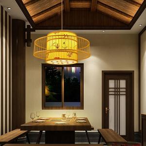 Chinese Style Bamboo Woven Chandelier Round E27 LED Single Head For Restaurant <b>Dining</b> Room <b>Lighting</b> - Product Image 5
