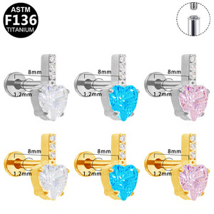 Heart Shaped Zircon <b>Stud</b> <b>Earrings</b> With Chain Women's Everyday Wear Titanium Alloy Claw Setting Fashion Jewelry - Product Image 3