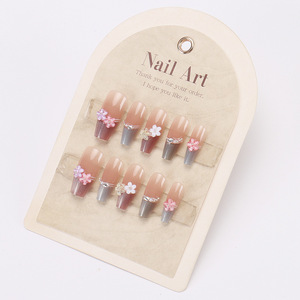 Rosa Marrón Gradiente 3D Flor Usable Dopamina Temperamento Brillo Puntas de uñas Xiaohongshu Hot Girl Uñas postizas - Product Image 4