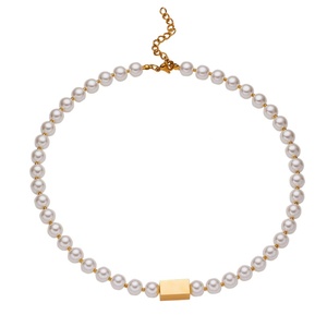 Luxe Haute Qualité Perle D'eau Douce Petit Cube 18k Plaqué <span class=keywords><strong>Or</strong></span> En Acier Inoxydable Pendentif Femmes Mode Bijoux Colliers - Product Image 6