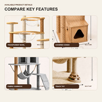 Tiang Garukan Kucing Mewah Multi-Level Modern dari Kayu Sisal yang Tahan Lama dengan Rangka Panjat, Menara Pohon Kucing, Rumah Kapsul Luar Angkasa untuk Kucing