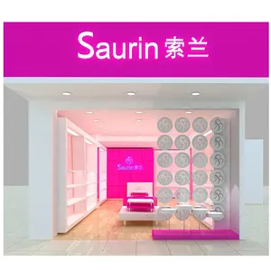Estante de exhibición de madera y muebles para tienda de zapatos, decoración moderna para venta al por menor, color rosa dulce