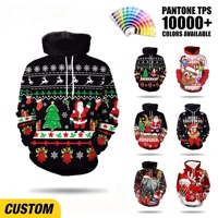 Sweat à capuche pour homme personnalisé OEM ODM avec motif Fair Isle en sublimation et impression 3D sur toute la surface pour les fêtes de Noël