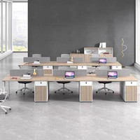 Bureau d'ordinateur en chêne gris foncé pour 2 personnes au design moderne avec double meuble de rangement, tiroirs de classement extra longs et pratiques pour les villas