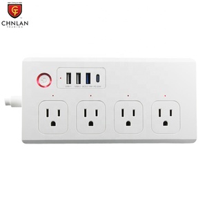 EE. UU. Estándar Alexa Google Home Electrical <span class=keywords><strong>4</strong></span> Toma de corriente de extensión + <span class=keywords><strong>4</strong></span> <span class=keywords><strong>USB</strong></span> Tipo C TUYA Surge <span class=keywords><strong>WiFi</strong></span> Smart Power Strip EE. UU. - Product Image 1