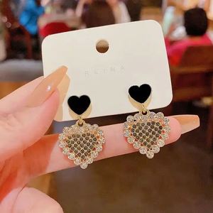 Korean Chic Fashion <b>Crystal</b> Rhinestone Black Heart Shaped Dangle <b>Stud</b> <b>Earrings</b> for Women Girls Jewelry - Product Image 1