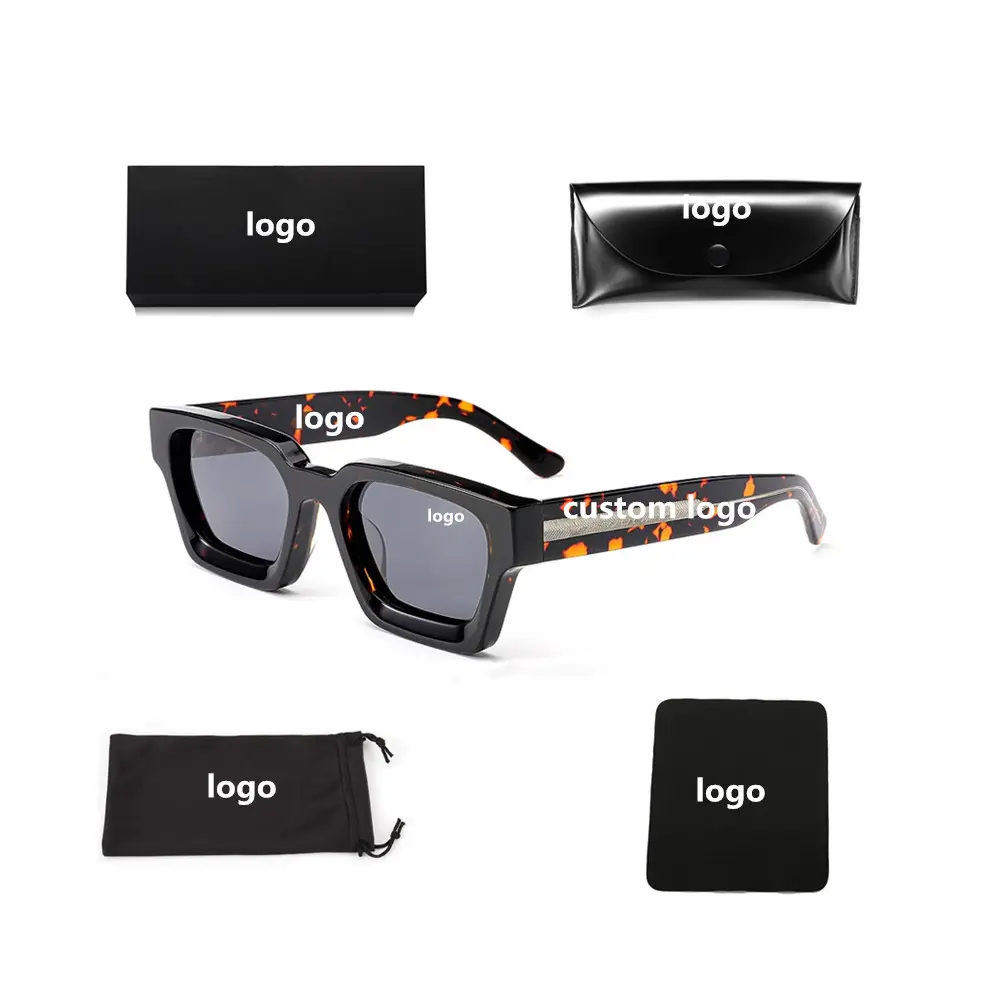 Lunettes de soleil design 2024 logo personnalisé vente en gros tendance polarisées nuances Tac lentille carrée femmes hommes luxe épais acétate lunettes de soleil