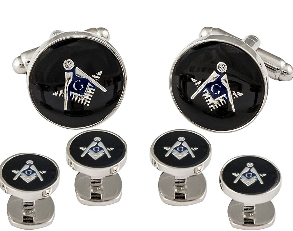 Оптовая продажа, латунные 2 Запонки и 4 запонки, набор серебряных масонских запонок