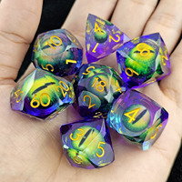 Set Dadu Resin Tajam Buatan Tangan Mewah dengan Mata Bergerak 7 Buah, Set Dadu Polihedral untuk Dungeons & Dragons RPG