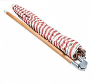 Parasol de plage rayé portable avec mât en bois, protection solaire extérieure pour la plage, le jardin, le camping, logo personnalisé disponible