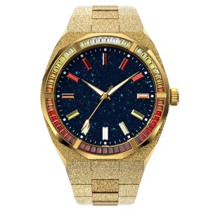 Montre classique en acier inoxydable argenté prête à être expédiée, avec lunette sertie de pierres arc-en-ciel, cadran effet poussière d'étoiles, bracelet en acier givré, montre à quartz pour homme - Product Image 3