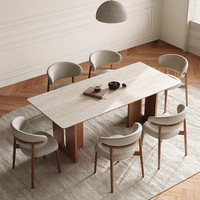 Table à manger rectangulaire en bois massif style français mi-siècle Wabi-sabi, modèle 2026, couleur noyer, avec chaises