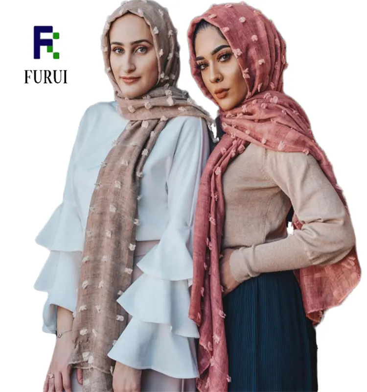 Neueste Färben Pom Pom Tie Dye Quaste Hijab Lange Frauen Schal Schal Mit Haar Ball Schal Hijabs