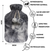 Ensemble cadeau de sac de bouillotte en caoutchouc de 2 litres en peluche colorée de bonne qualité et bon marché avec bandeau pour le lavage du visage et anneau pour les cheveux