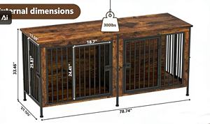 Meilleure Vente : Niche Double Rustique Marron avec Cloison, Cage pour Chien Style Meuble TV en Bois avec Portes et Rangement - Product Image 2