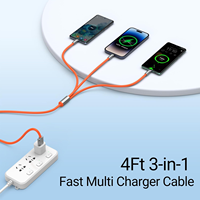 Kabel pengisian daya Multi 3 dalam 1 12W USB-C, kabel pengisian daya cepat, kabel Universal untuk perangkat IOS, USB mikro & tipe-c