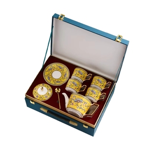 Juego de Té de Porcelana Fina Amarilla con Detalles en Oro - Taza y Platillo de Porcelana Resistentes al Calor de 250 ml, Caja de Regalo Premium, OEM/ODM - Product Image 4