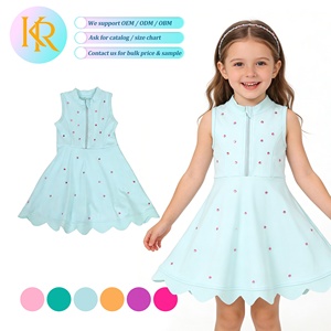 ชุดเดรสกีฬาแห้งเร็วพิมพ์โลโก้ KR แบบกำหนดเองสำหรับเด็กผู้หญิง ชุดโยคะแบบไม่มีแขนเสื้อ ซิปครึ่งตัว แต่งเพชร ชุดออกกำลังกายวิ่งเทนนิสสำหรับเด็ก - Product Image 1