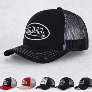 [Meilleure vente à l'export] Casquette <span class=keywords><strong>de</strong></span> baseball <span class=keywords><strong>VON</strong></span> en coton à visière incurvée avec broderie <span class=keywords><strong>de</strong></span> lettres et maille respirante, style camionneur néerlandais, protection solaire - Product Image 2