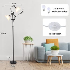 Lámpara de pie floral con base de hierro negro, luz LED y pantalla de acrílico con forma de flor, altura ajustable para sala de estar. - Product Image 3