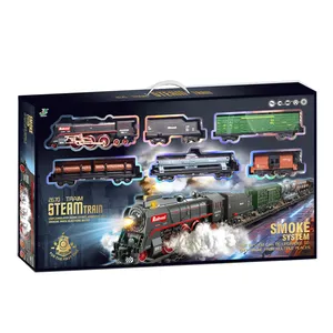 2024 nuevo montaje DIY ranura de plástico vehículo ferroviario <span class=keywords><strong>locomotora</strong></span> modelos música eléctrica pista ligera tren de humo juguete - Product Image 1