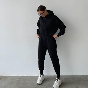 Survêtements pour femmes avec logo personnalisé deux pièces surdimensionné vierge éponge français imprimé surdimensionné sweat à capuche pour femmes ensemble survêtement - Product Image 2