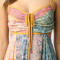 Robe longue élégante Joydressing multicolore patchwork, style bohème, bretelles spaghetti, à nouer devant, pour l'été et la plage, vente en gros, personnalisable