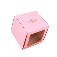 Caja de Cartón Rosa Personalizada con Ventana Transparente y Barnizado para Pasteles y Cosméticos, Caja de Regalo Reciclable con Logotipo Personalizado