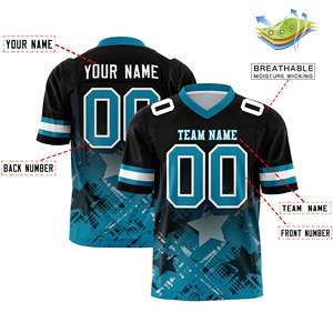 Maillot de football américain personnalisé noir aqua avec dégradé d'étoiles - Product Image 2