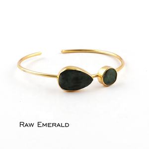 Natural Rough Emerald Gemstone <b>Bangle</b> Jewelry Gold Plated Adjustable Handmade Collet Setting <b>Bangles</b> <b>Bracelet</b> Gift for Girls - Product Image 3