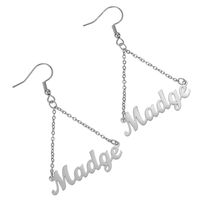 Boucles d'oreilles pendantes personnalisées Jietao avec logo, lettre cursive, chaîne triangulaire, en acier inoxydable, avec crochet, bijoux cadeau pour femmes