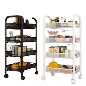 Wire Metal 4 Tier Rolling Cart Kitchen <b>Storage</b> Organizer <b>Basket</b> <b>Storage</b> Art Trolley Utility Cart - Product Image 1