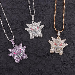 Collar con Colgante de Gengar con Incrustaciones de Diamantes, Cadena Unisex Estilo Hip Hop para Uso Diario, en Oro, Morado y Blanco K - Product Image 1