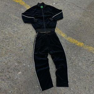 Hot-Selling Men's Velvet Tracksuit Velour 100% Polyester Stripe Loose Zip Sweatsuit with <strong>Embroidery</strong> Sport Jogger <strong>Sets</strong> for Winter - Product Image 1