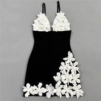 Mini robe bandage florale pour femme, élégante, col en V, taille haute, sans manches, coupe ajustée, courte, pour cocktail et soirée