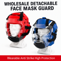 Masque facial transparent détachable en PC pour la vente en gros, avec casque de Taekwondo, Karaté, Boxe, absorbant les chocs pour l'entraînement et le sparring