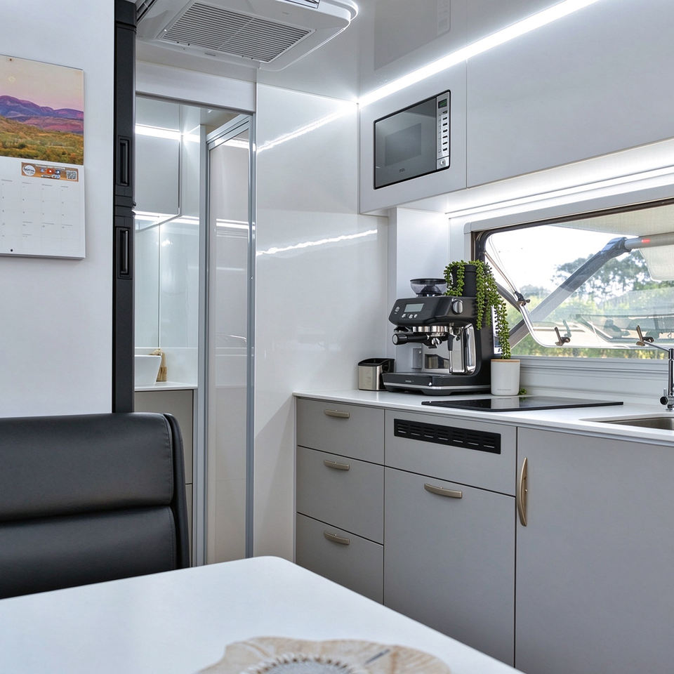Windows Black Travel Trailer Black White Camper Trailer Dual Axle with Multiple ...