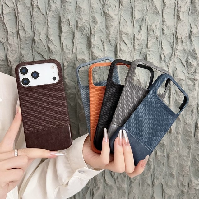 High quality PU leather Mobile phone case for iPhone 17 Air 16 15 pro max Tech Woven Texture Frosted Shockproof Hard cover back
