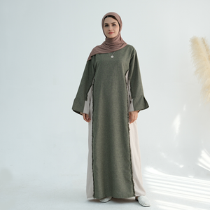 Abaya musulmane élégante et personnalisée LEDUO pour femme, coupe décontractée, vert uni, longueur cheville, manches évasées, printemps-automne - Product Image 2