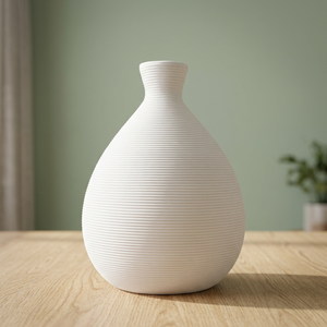 Vase de table en céramique blanche côtelée, écologique, design minimaliste mat, largeur 4-8 pouces, hauteur 8-16 pouces, fabriqué au Gujarat - Product Image 2