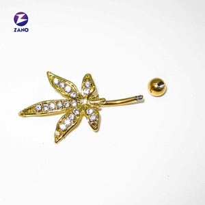 Anneau de piercing pour nombril d'enfant en acier inoxydable de qualité médicale, zircon cristallin, sans nickel, plaqué or, feuilles d'érable - Product Image 5
