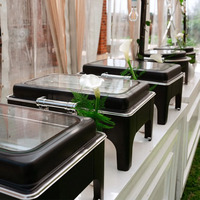 Edelstahl Chafing Dish für Restaurants, Hotels und Hochzeiten, 9L, Schwarz, Hydraulisch, Gasbeheizt, Buffet-Speisenwärmer