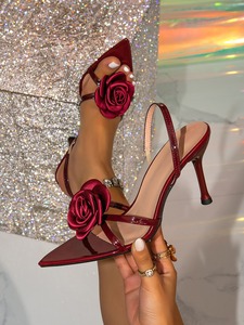 New Arrival European & American Trade Women's Pointed-Toe Flower-Embellished Stiletto Heel Ankle-Strap <b>Sandals</b> - Product Image 3