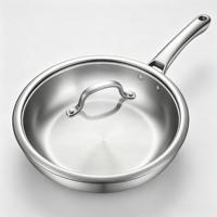 Poêles à frire en acier inoxydable triple couche très vendues, ensemble de cuisson extérieur de camping de haute qualité, poêle antiadhésive avec couvercle en verre, compatible four