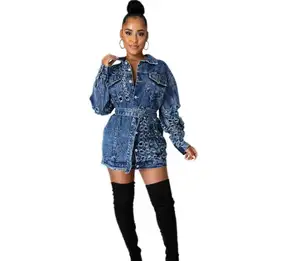 Fashion Jumpsuit Denim Wanita, Pakaian Jumpsuit Denim Seksi Berongga Musim Semi 2021