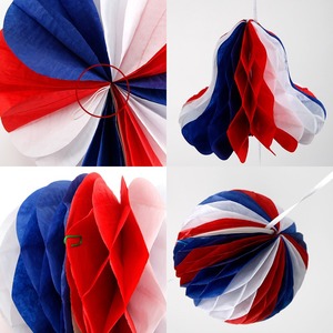 Classic Red White Blue <b>Paper</b> Honeycomb Balls Holiday Party Hanging Ornaments Set - Product Image 3