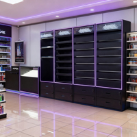 Présentoir de vente au détail pour tabac APEX LED Lighting Smoke Shop avec cadre métallique et système de distribution par poussée